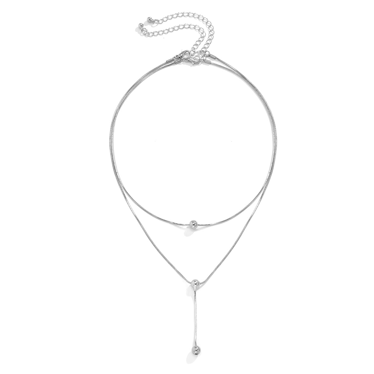 Silver-Plated Bead Lariat Necklace Set, jewelry gift sets for women, dainty minimalist design, styled look