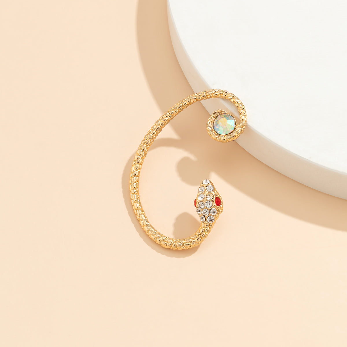 Cubic Zirconia and 18K Gold-Plated Snake Ear Cuff, gold stud earrings for women, elegant gift for her, styled look