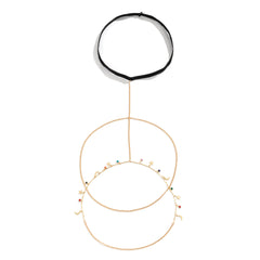 Blue & Pink Cubic Zirconia 18K Gold-Plated Celestial Leg Chain