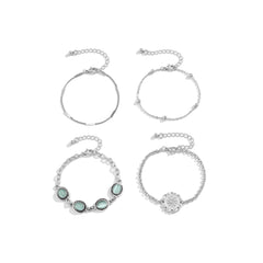 Cats Eye & Silver-Plated Oval Charm Bracelet Set