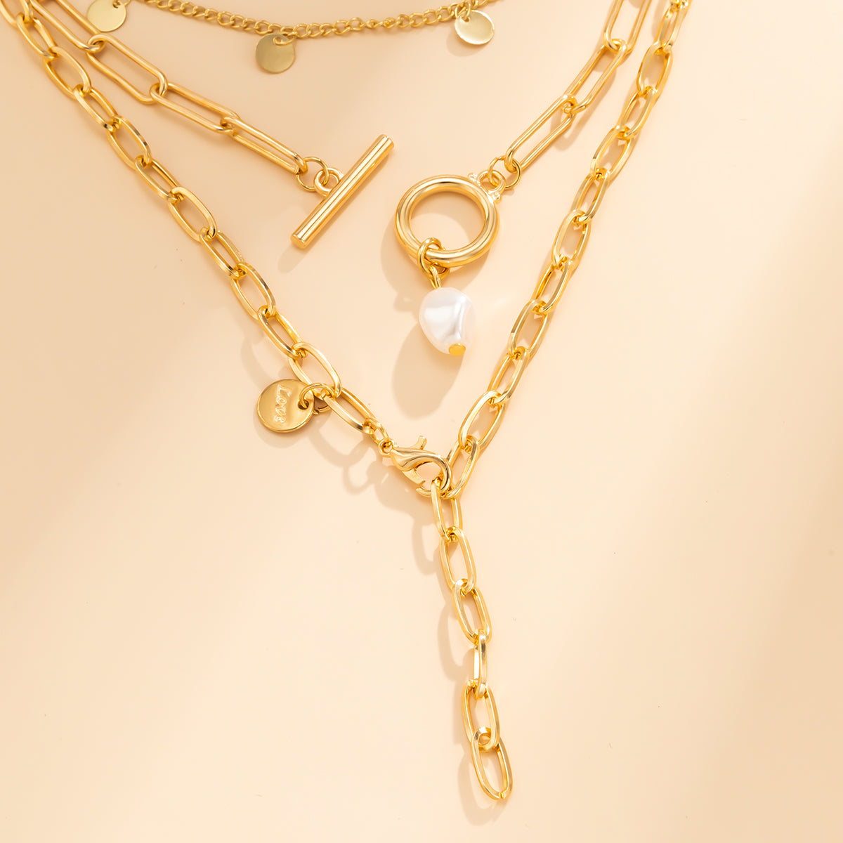 Pearl and 18K Gold-Plated Lariat Necklace Set, jewelry gift sets for women, vintage-inspired design, styled look