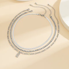 Cubic Zirconia & Silver-Plated Letter 'E' Chain Link Necklace Set