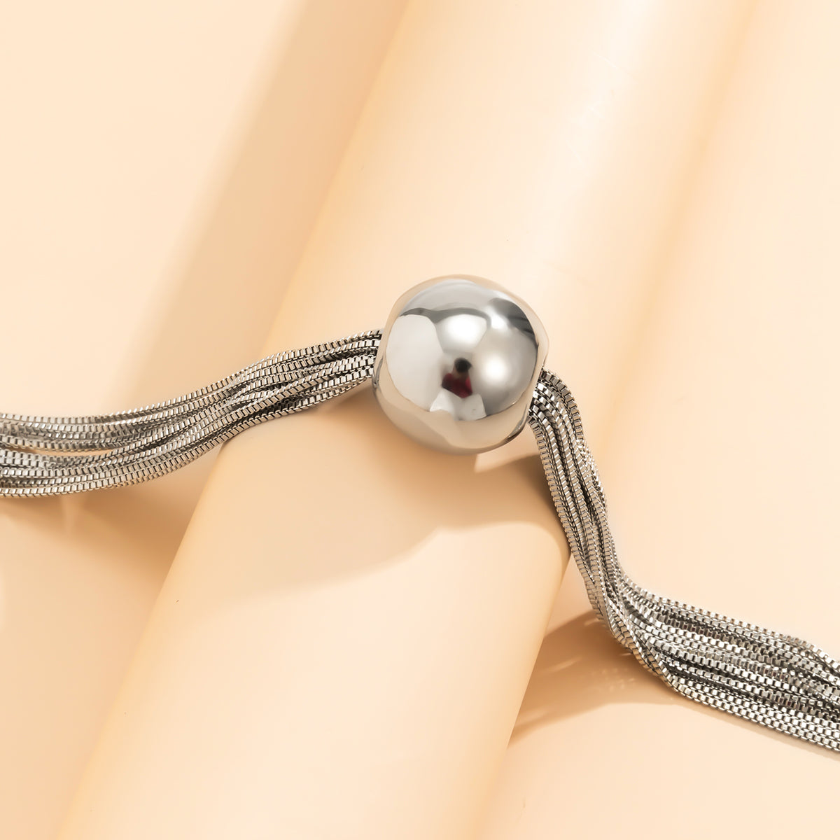 Silver-Plated Multi-Chain Ball Pendant Statement Necklace, chunky silver choker necklace, styled look