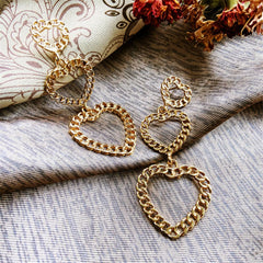 18K Gold-Plated Linking Figaro Heart Drop Earring