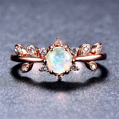 Opal & Cubic Zirconia Leaf Ring