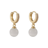 White Cubic Zirconia & Cat'S Eye 18K Gold-Plated Circle Sphere Huggie Earrings