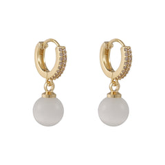 White Cubic Zirconia & Cat'S Eye 18K Gold-Plated Circle Sphere Huggie Earrings