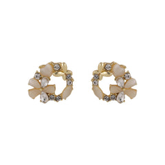 Cubic Zirconia & Crystal Cats Eye Floral Circle Stud Earrings