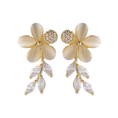 Crystal & Cat's Eye Floral Drop Earrings