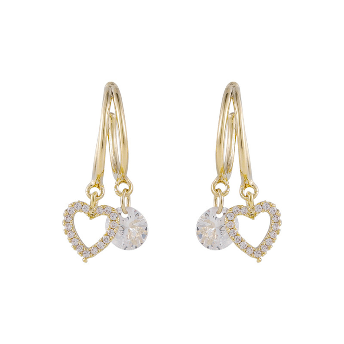 Cubic Zirconia & 18K Gold-Plated Heart Drop Earrings