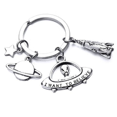 Silver-Plated 'I Want To Believe' Alien Key Chain