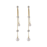 Pearl & Cubic Zirconia Chain Tassel Ear Jackets