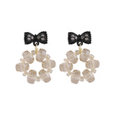 Black Cubic Zirconia & Acrylic Hoop Bow Drop Earrings