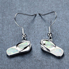 Opal & Silver-Plated Flip-Flop Drop Earrings