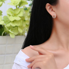 cubic zirconia & 18K Gold-Plated Smiley Face Stud Earrings - streetregion