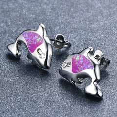 Rose Opal & Cubic Zirconia Dolphin Stud Earring