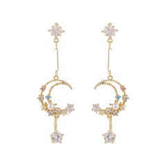 Cubic Zirconia & Pearl 18K Gold-Plated Celestial Drop Earrings