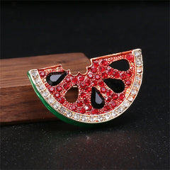 Red Cubic Zirconia & Crystal 18K Gold-Plated Watermelon Brooch
