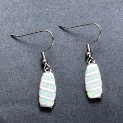 White Opal & Silver-Plated Stripe Drop Earrings