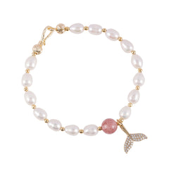 Cubic Zirconia & Pearl 18K Gold-Plated Mermaid Tail Bracelet