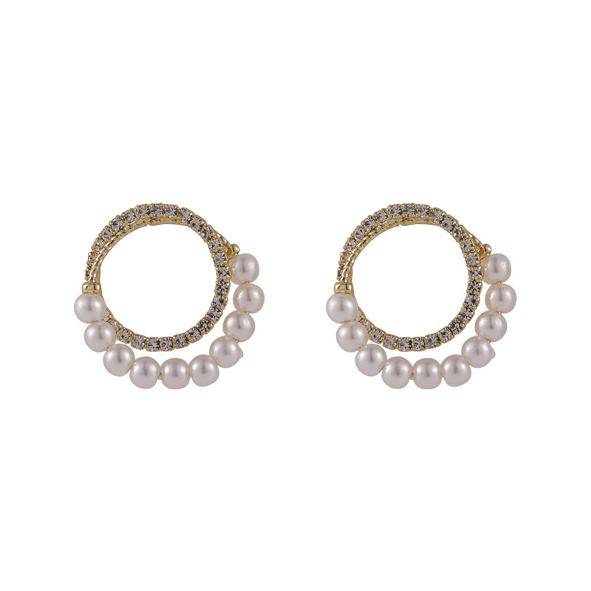 Pearl & Cubic Zirconia Pav¨¦ Double Circle Stud Earrings