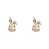 White Enamel & 18K Gold-Plated Rabbit Stud Earrings
