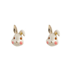 White Enamel & 18K Gold-Plated Rabbit Stud Earrings