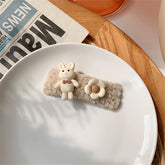 Beige & Silver-Plated Rabbit Flower Hair Clip