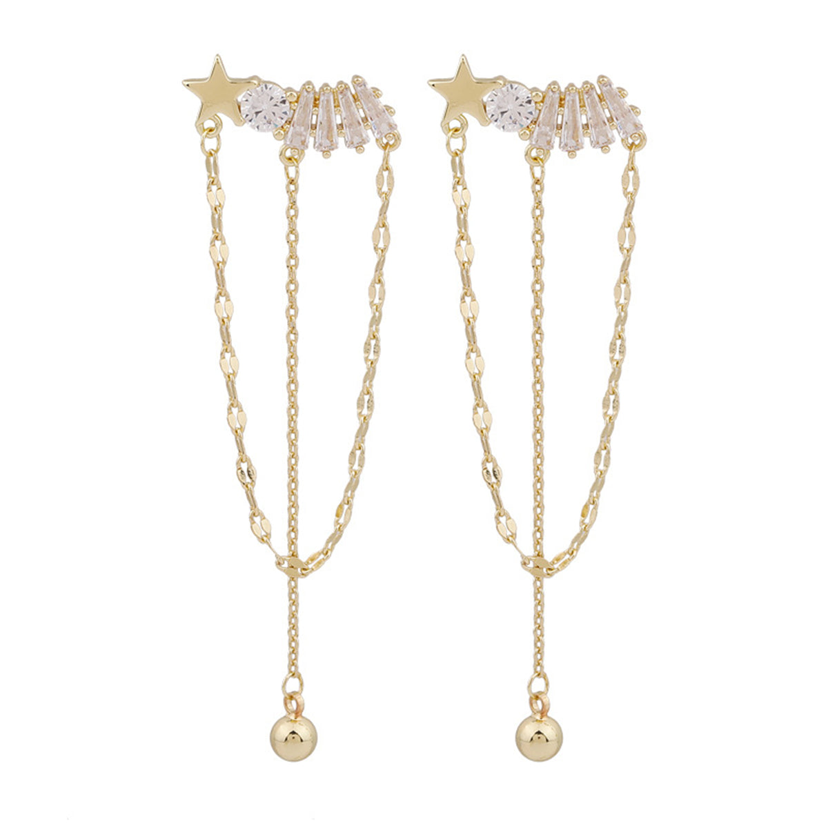 Cubic Zirconia & 18K Gold-Plated Star Chain Chandelier Drop Earrings