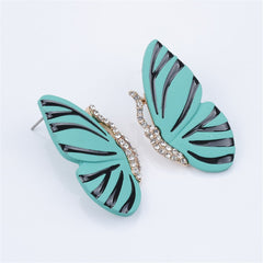Blue Enamel & Cubic Zirconia 18K Gold-Plaed Butterfly Stud Earrings