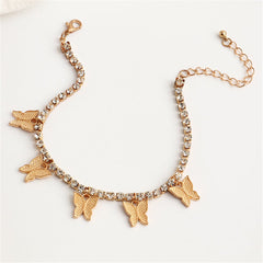 Cubic Zirconia & 18K Gold Plated Butterfly Station Anklet