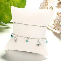 Turquoise & Silver-Plated Shell Station Anklet Set