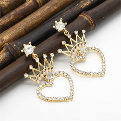 Pearl & Cubic Zirconia 18K Gold-Plated Crown Heart Drop Earrings
