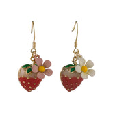Red Enamel & 18K Gold-Plated Strawberry Flower Drop Earrings