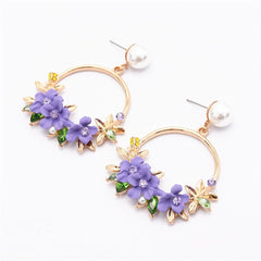 Pearl & Cubic Zirconia Floral Cluster Hoop Drop Earrings