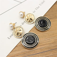 Cubic Zirconia & Pearl Enamel 18k Gold-Plated Circle Drop Earrings