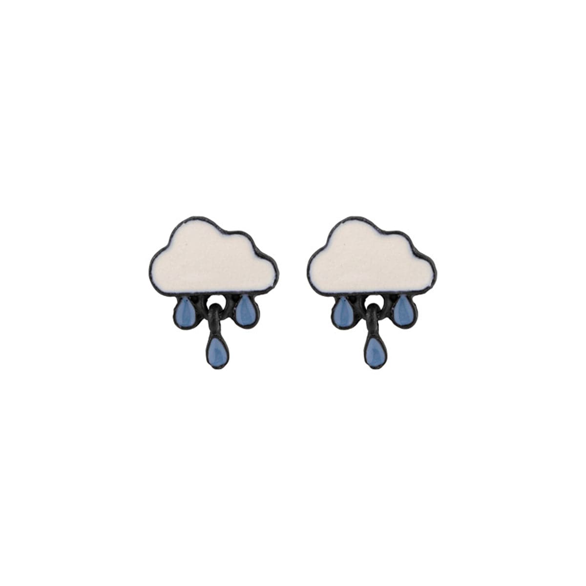 Blue Enamel Rain Cloud Drop Earrings, stud earrings for women, botanical inspired, detail close-up