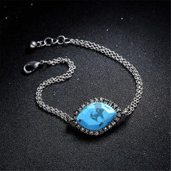 Turquoise & Cubic Zirconia Silver-Plated Adjustable Bracelet