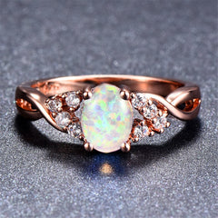 Opal & 18K Rose Gold Crystal-Accent Twist Ring