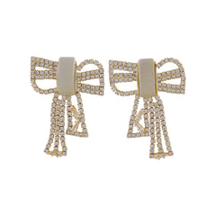 Cubic Zirconia & Cat's Eye 18K Gold-Plated Bow Drop Earrings