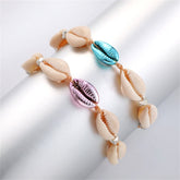 Purple & Blue Metallic Shell Adjustable Anklet Set