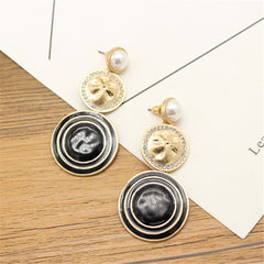 Cubic Zirconia & Pearl Enamel 18k Gold-Plated Circle Drop Earrings