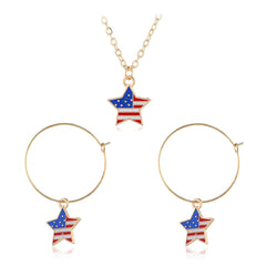 Celebrate Independence Day with this 18K gold-plated American flag necklace and earring set, showcasing patriotic style.