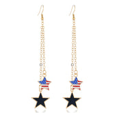 Stunning 18K gold-plated drop earrings featuring the American flag and stars, ideal for Independence Day festivities.