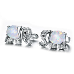 Opal & Cubic Zirconia Elephant Stud Earrings