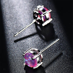 Purple Opal & Silver-Plated Round Stud Earrings