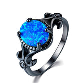 Blue Opal & Black-Plated Openwork Oval Ring - streetregion
