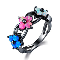 Blue & Pink Opal Flower Openwork Ring - streetregion