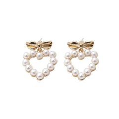 Pearl & 18K Gold-Plated Bow Heart Drop Earrings