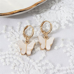 White Acrylic & 18K Gold-Plated Butterfly Drop Earrings
